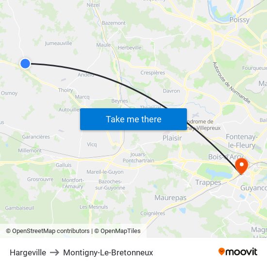 Hargeville to Montigny-Le-Bretonneux map