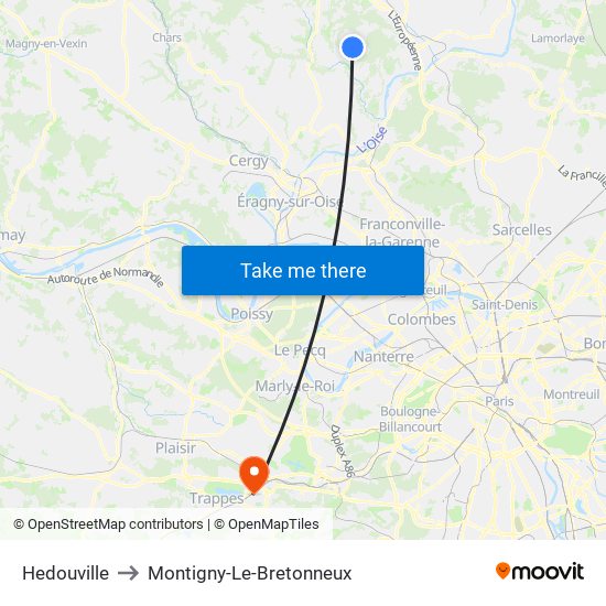 Hedouville to Montigny-Le-Bretonneux map
