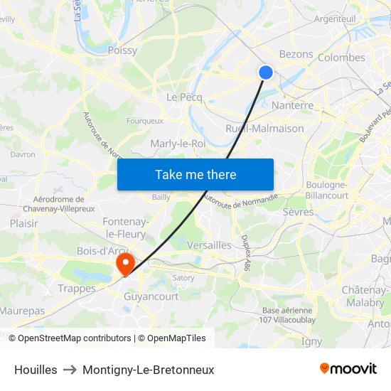 Houilles to Montigny-Le-Bretonneux map