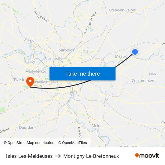 Isles-Les-Meldeuses to Montigny-Le-Bretonneux map