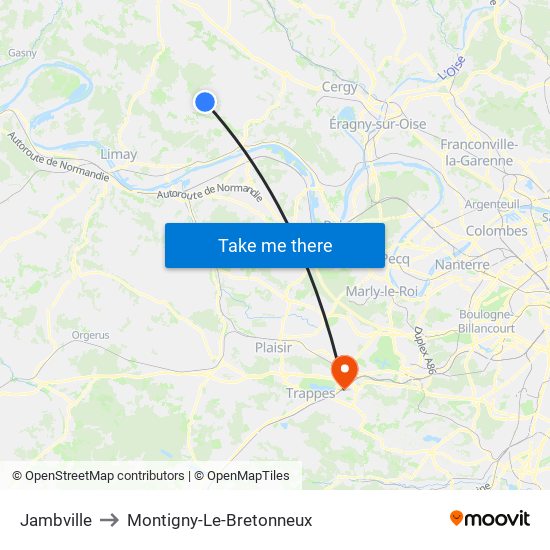 Jambville to Montigny-Le-Bretonneux map