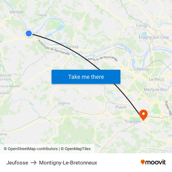 Jeufosse to Montigny-Le-Bretonneux map