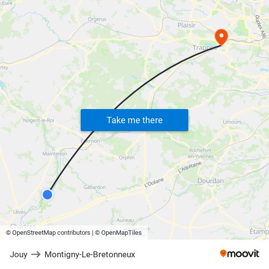 Jouy to Montigny-Le-Bretonneux map