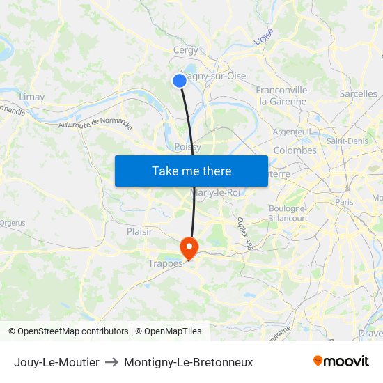 Jouy-Le-Moutier to Montigny-Le-Bretonneux map