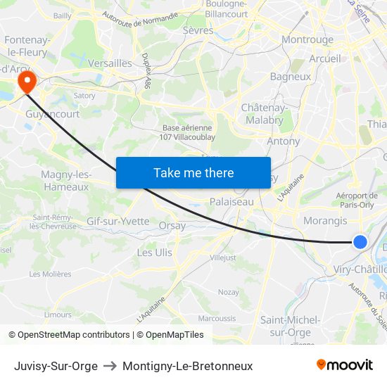 Juvisy-Sur-Orge to Montigny-Le-Bretonneux map