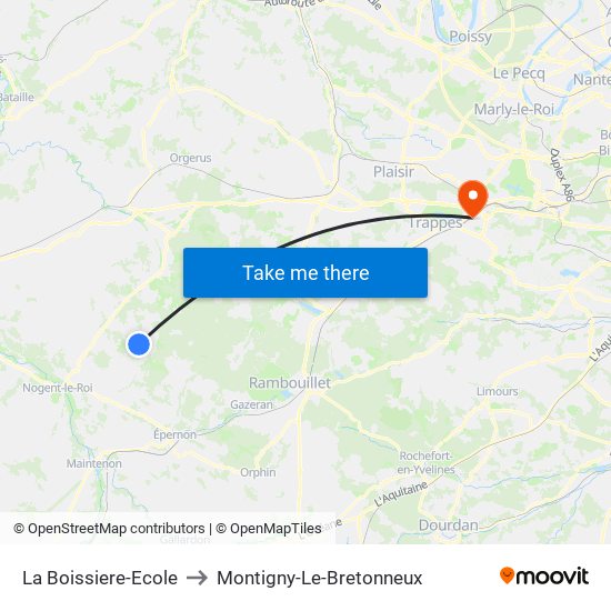 La Boissiere-Ecole to Montigny-Le-Bretonneux map