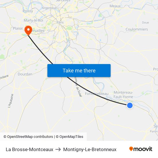 La Brosse-Montceaux to Montigny-Le-Bretonneux map