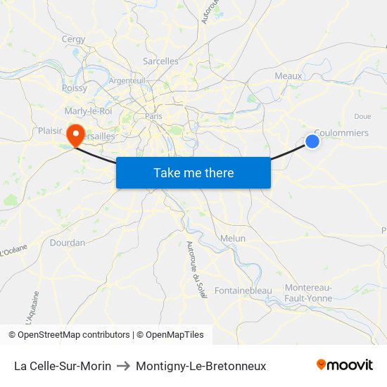 La Celle-Sur-Morin to Montigny-Le-Bretonneux map