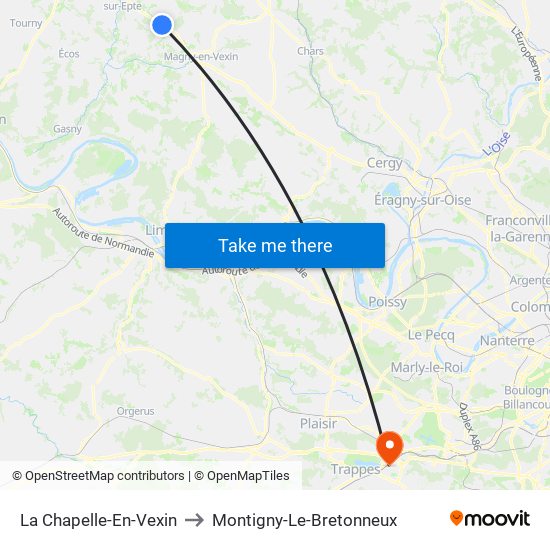 La Chapelle-En-Vexin to Montigny-Le-Bretonneux map