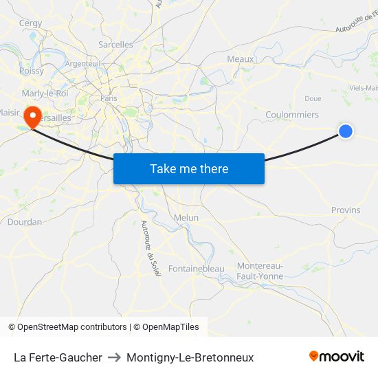 La Ferte-Gaucher to Montigny-Le-Bretonneux map