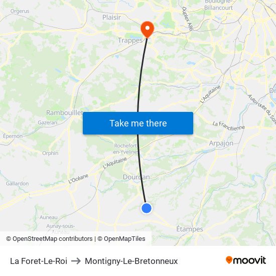 La Foret-Le-Roi to Montigny-Le-Bretonneux map