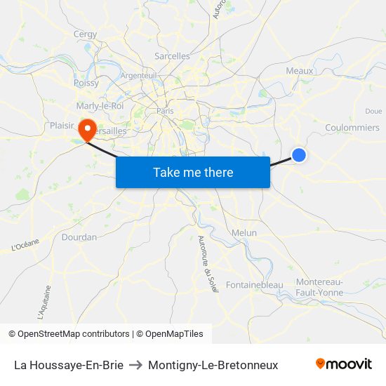La Houssaye-En-Brie to Montigny-Le-Bretonneux map
