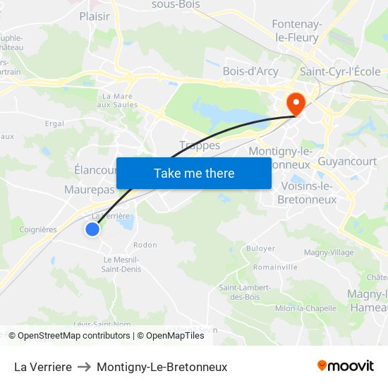 La Verriere to Montigny-Le-Bretonneux map