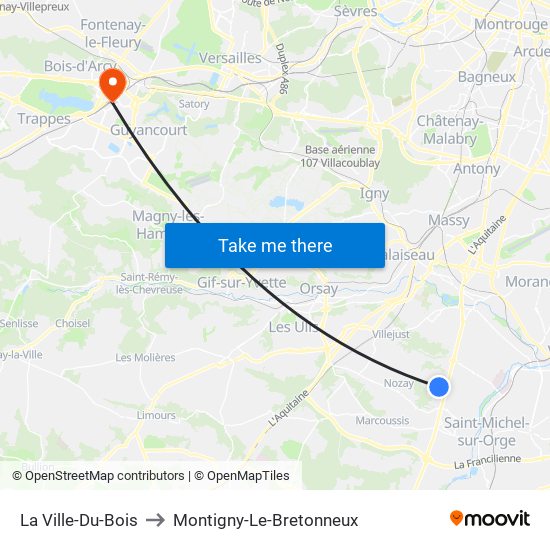 La Ville-Du-Bois to Montigny-Le-Bretonneux map