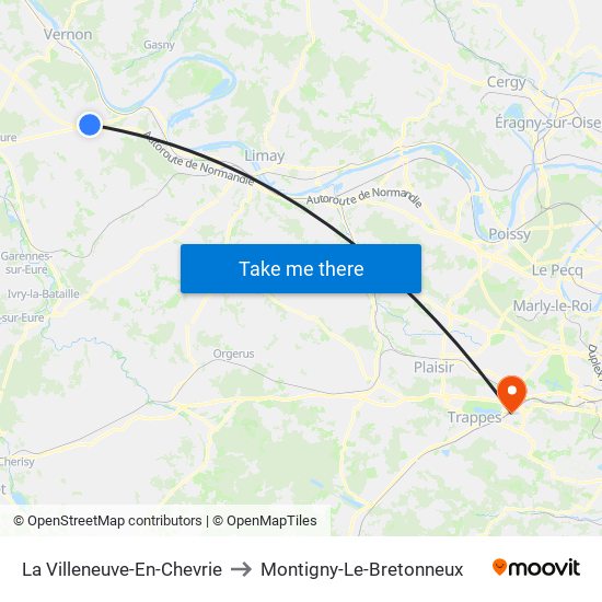 La Villeneuve-En-Chevrie to Montigny-Le-Bretonneux map