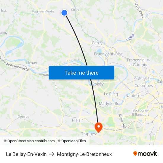 Le Bellay-En-Vexin to Montigny-Le-Bretonneux map