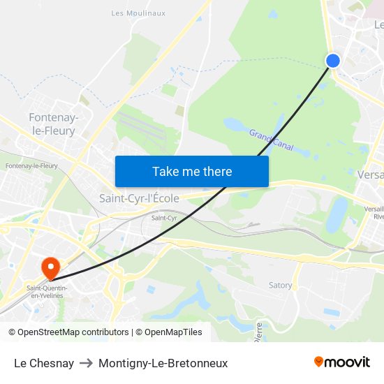 Le Chesnay to Montigny-Le-Bretonneux map