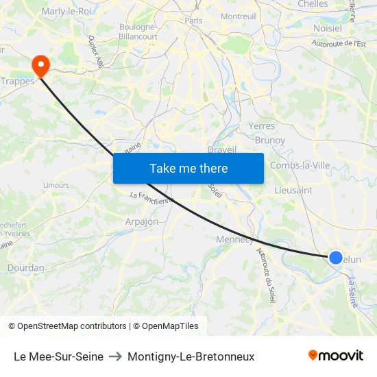 Le Mee-Sur-Seine to Montigny-Le-Bretonneux map
