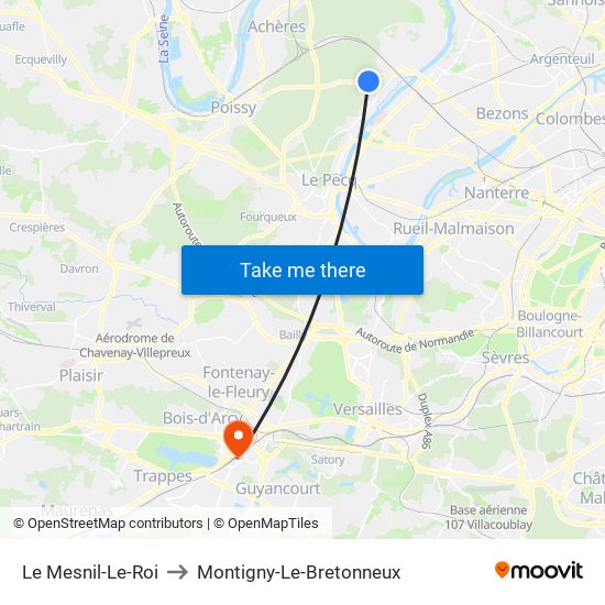 Le Mesnil-Le-Roi to Montigny-Le-Bretonneux map