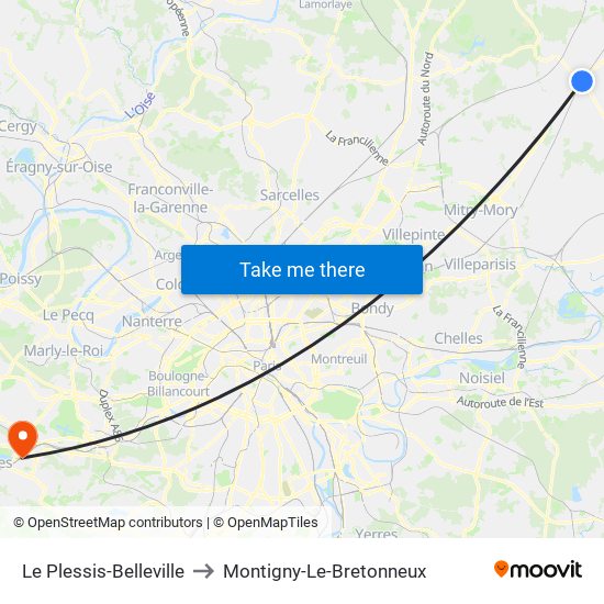 Le Plessis-Belleville to Montigny-Le-Bretonneux map