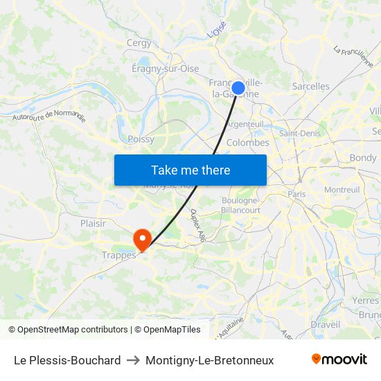 Le Plessis-Bouchard to Montigny-Le-Bretonneux map