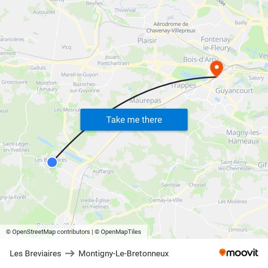 Les Breviaires to Montigny-Le-Bretonneux map