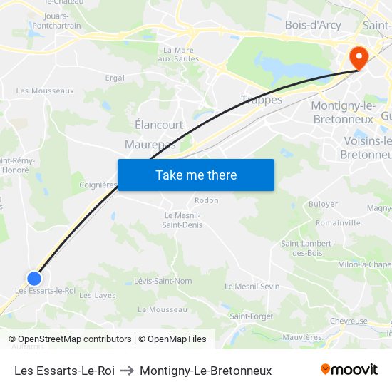 Les Essarts-Le-Roi to Montigny-Le-Bretonneux map