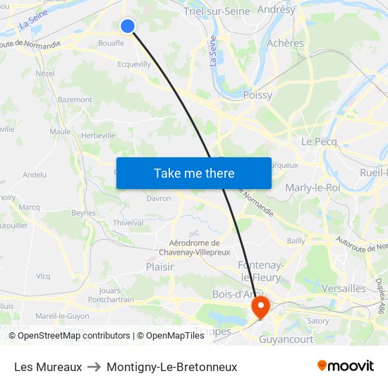 Les Mureaux to Montigny-Le-Bretonneux map