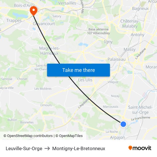 Leuville-Sur-Orge to Montigny-Le-Bretonneux map