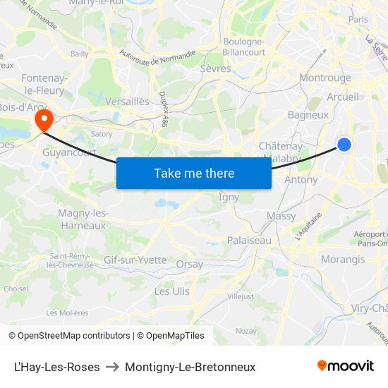 L'Hay-Les-Roses to Montigny-Le-Bretonneux map