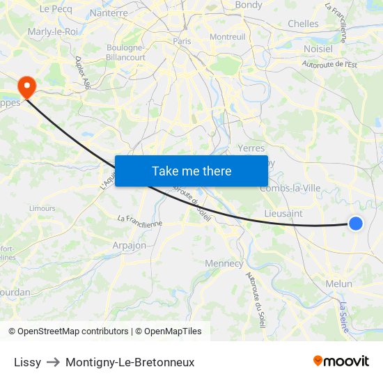 Lissy to Montigny-Le-Bretonneux map
