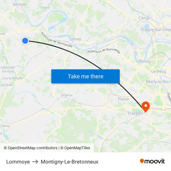 Lommoye to Montigny-Le-Bretonneux map
