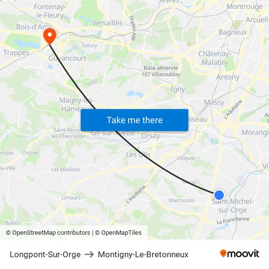 Longpont-Sur-Orge to Montigny-Le-Bretonneux map