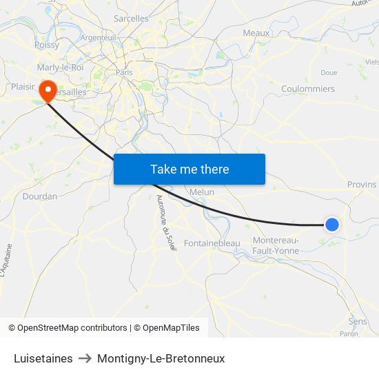 Luisetaines to Montigny-Le-Bretonneux map