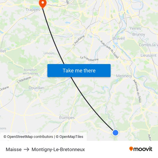 Maisse to Montigny-Le-Bretonneux map