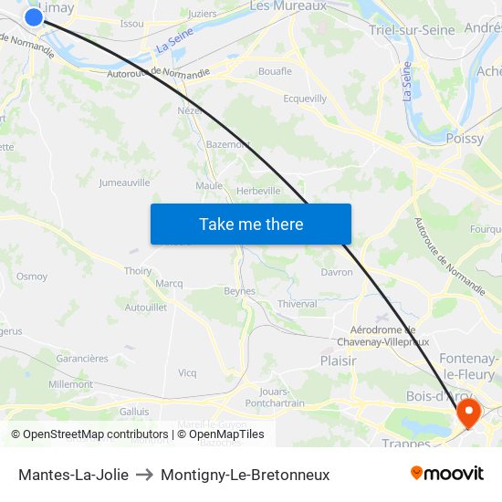 Mantes-La-Jolie to Montigny-Le-Bretonneux map