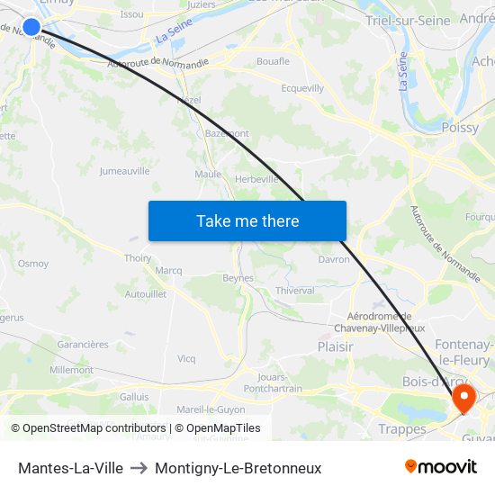 Mantes-La-Ville to Montigny-Le-Bretonneux map