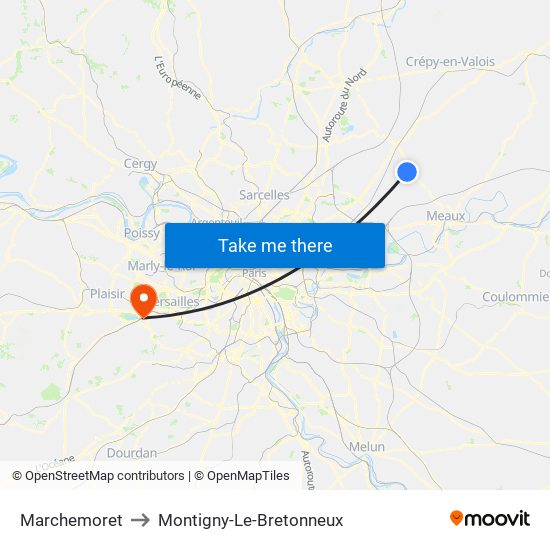 Marchemoret to Montigny-Le-Bretonneux map