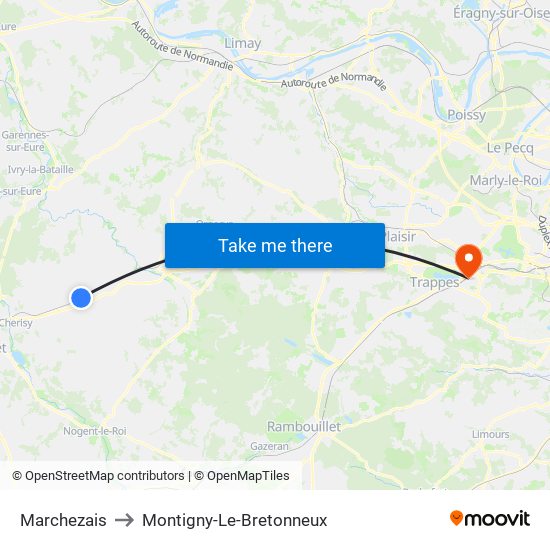 Marchezais to Montigny-Le-Bretonneux map