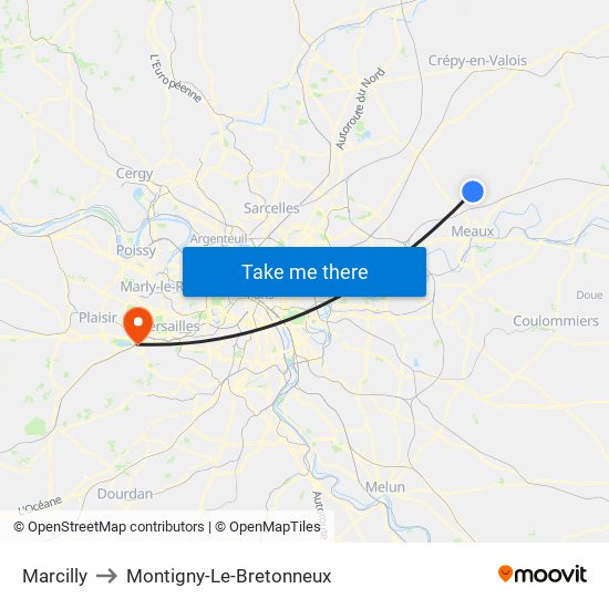 Marcilly to Montigny-Le-Bretonneux map