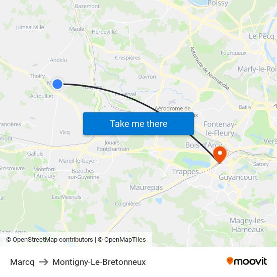 Marcq to Montigny-Le-Bretonneux map