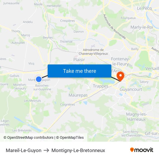 Mareil-Le-Guyon to Montigny-Le-Bretonneux map