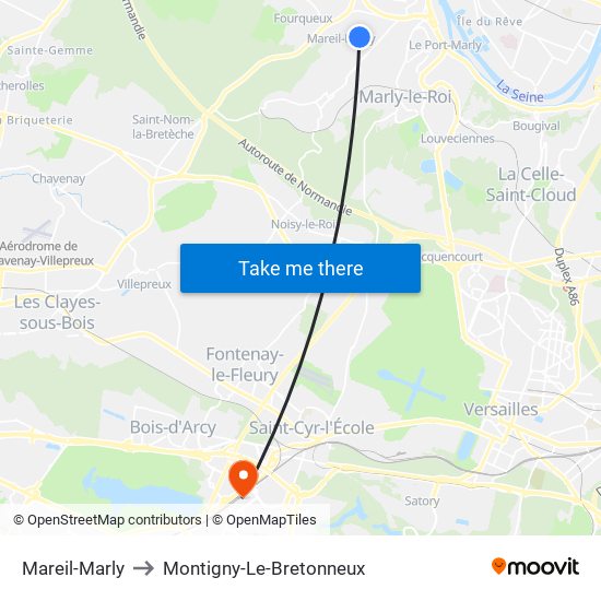 Mareil-Marly to Montigny-Le-Bretonneux map