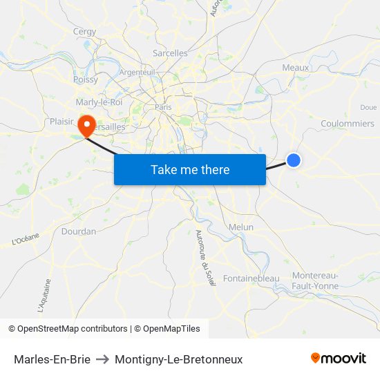 Marles-En-Brie to Montigny-Le-Bretonneux map