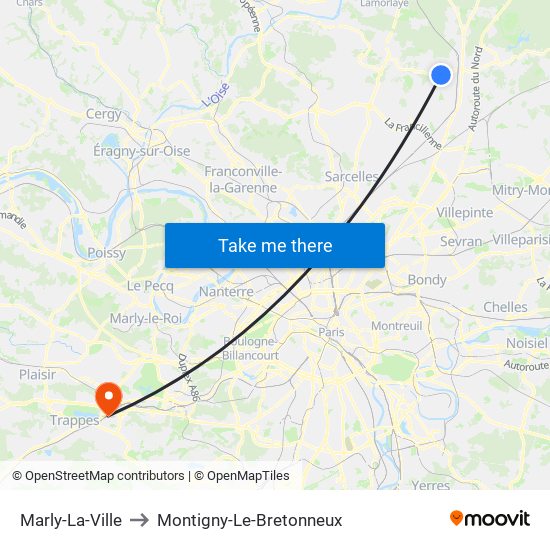 Marly-La-Ville to Montigny-Le-Bretonneux map