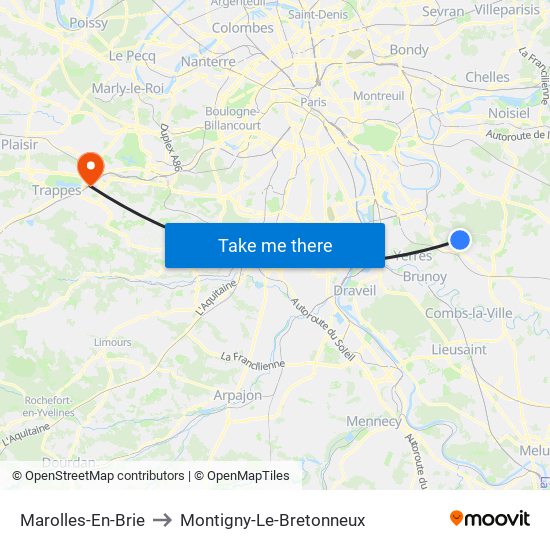 Marolles-En-Brie to Montigny-Le-Bretonneux map