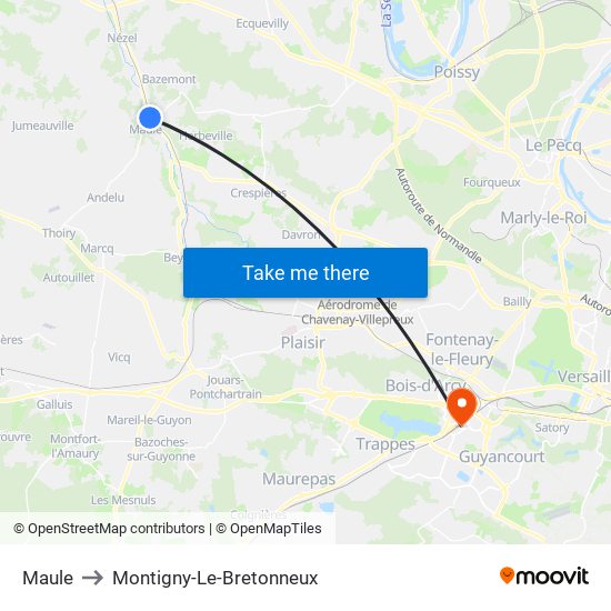 Maule to Montigny-Le-Bretonneux map