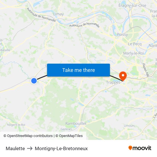Maulette to Montigny-Le-Bretonneux map