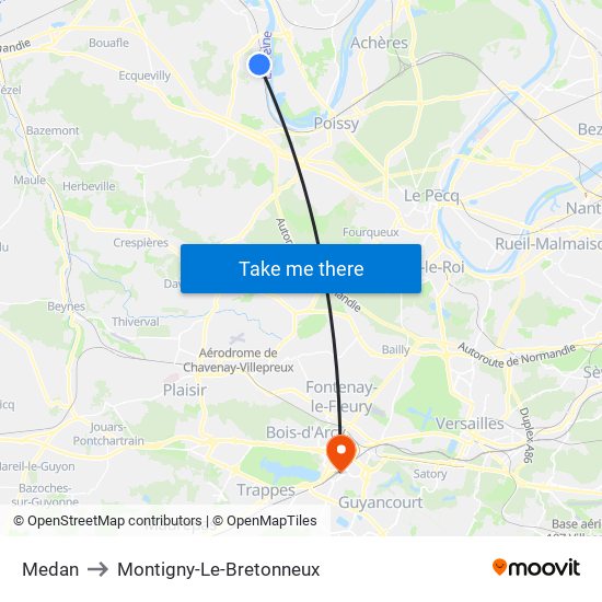 Medan to Montigny-Le-Bretonneux map