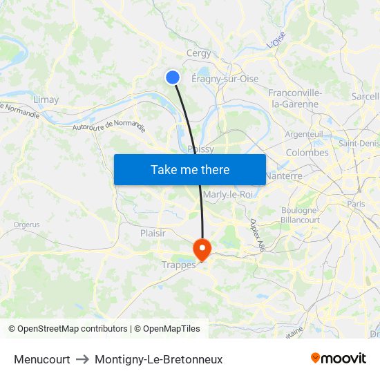 Menucourt to Montigny-Le-Bretonneux map